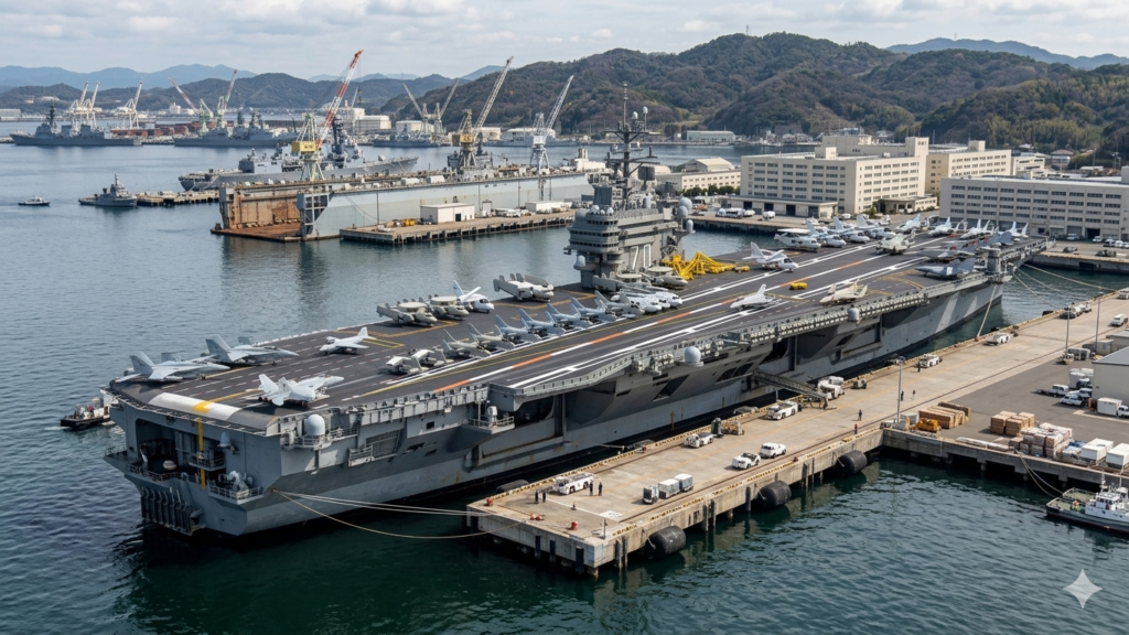 港に係留している空母カールビンソン